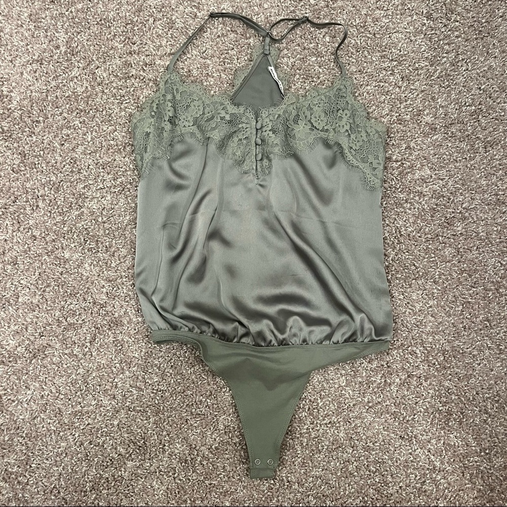 Abercrombie & Fitch sage green satin bodysuit S